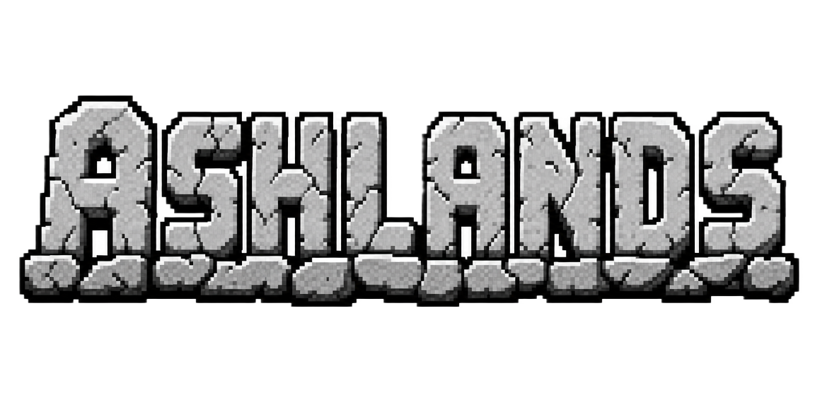 ASHLANDS logo built from pixel stone blocks